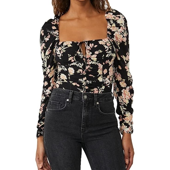 NWT - Free People Boho Cottagecore Floral Coastal Grandma Y2K Smocked Top, Sz M - Picture 1 of 10